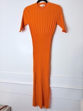 Frame Denim Bright Orange Ribbed Midi Dress